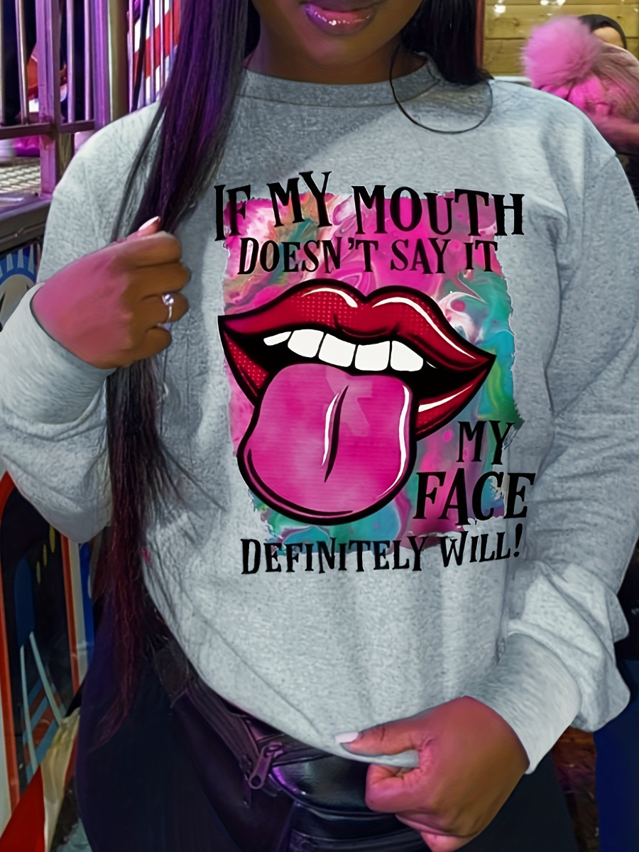 LW Plus Size Lip Letter Print Sweatshirt