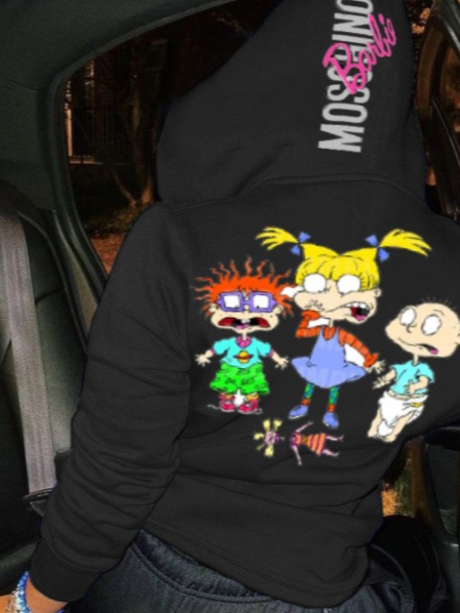 LW Cartoon Letter Print Hoodie