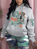 LW Letter Print Kangaroo Pocket Hoodie