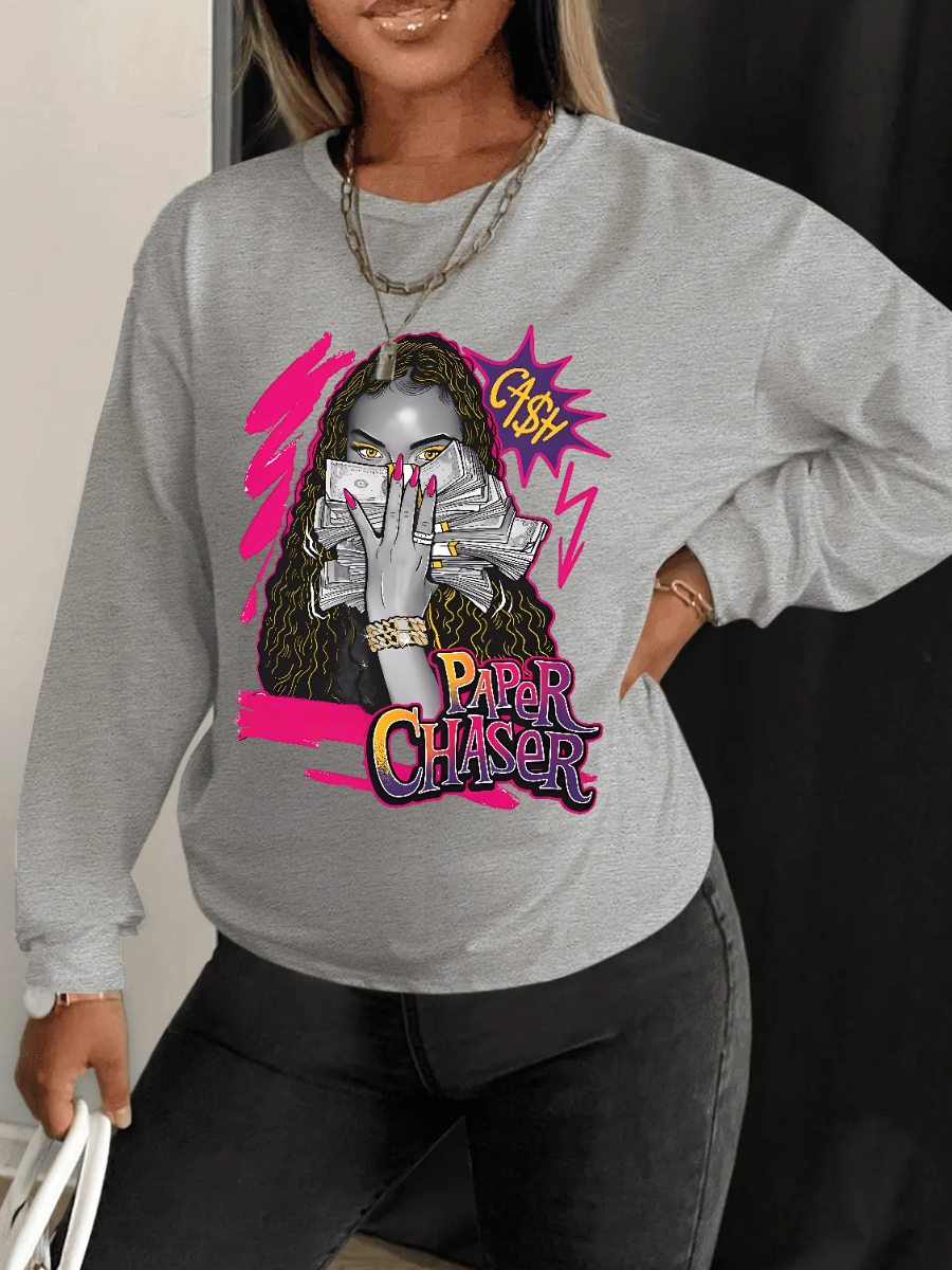LW Plus Size Money Figure Letter Print Sweatshirt
