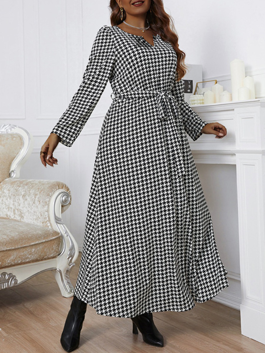 LW Plus Size Houndstooth Bandage Design A Line Dress