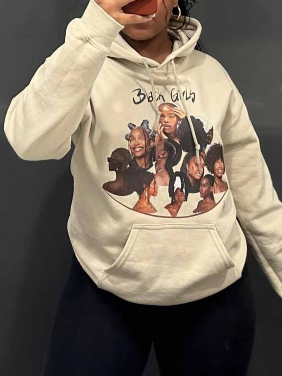 LW Figure Letter Print Kangaroo Pocket Hoodie