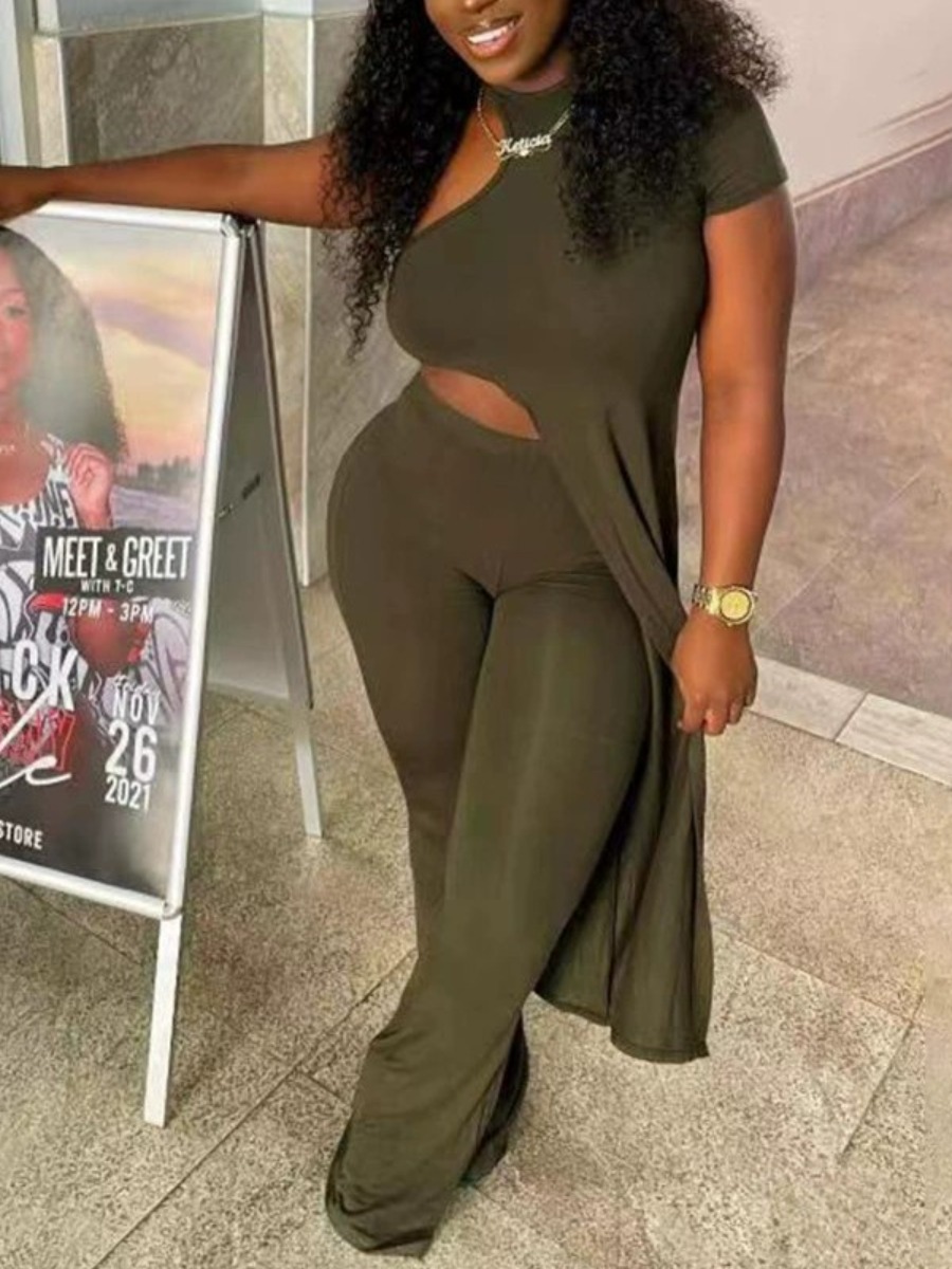 LW Round Neck Cut Out Asymmetrical Pants Set