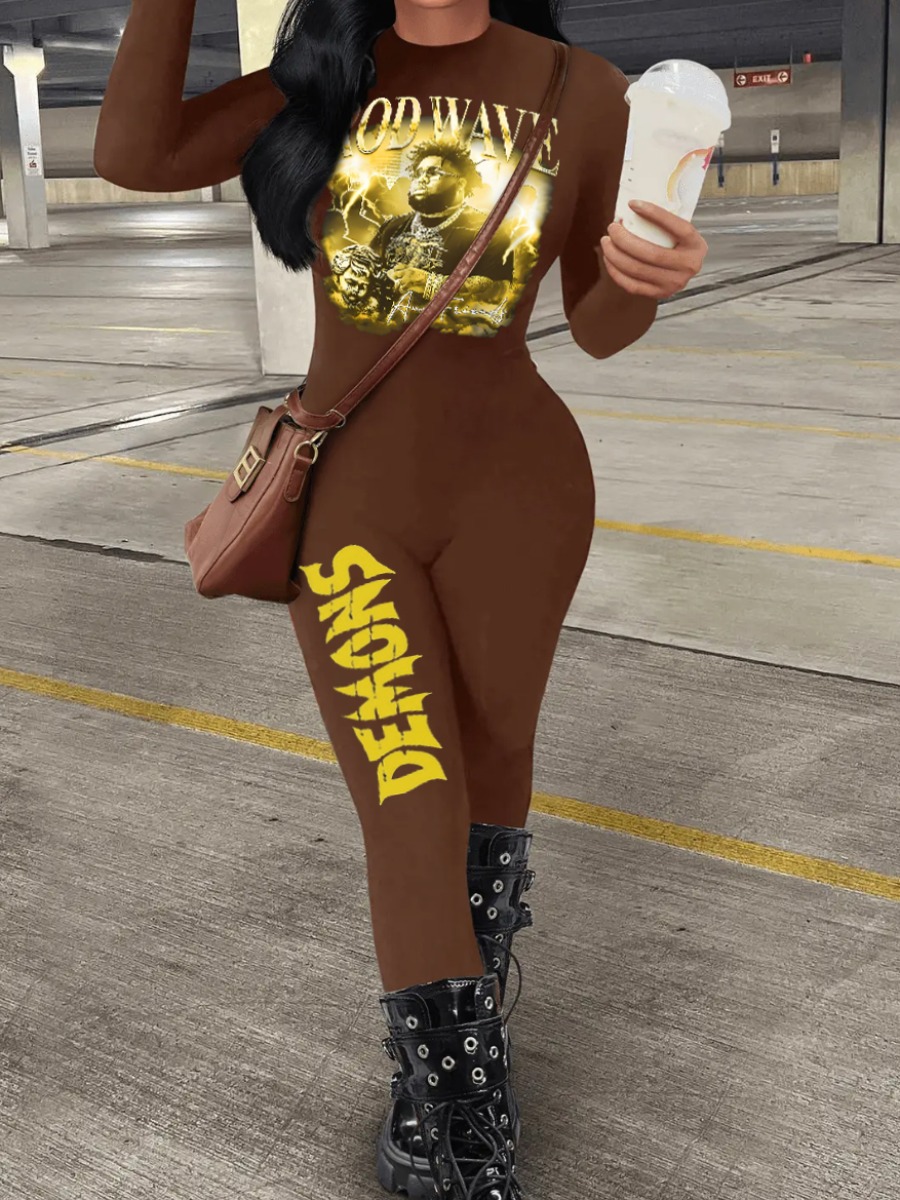 LW Figure Letter Print Skinny Jumpsuit