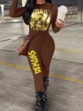 LW Figure Letter Print Skinny Jumpsuit