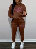LW Letter Print Kangaroo Pocket Tracksuit Set