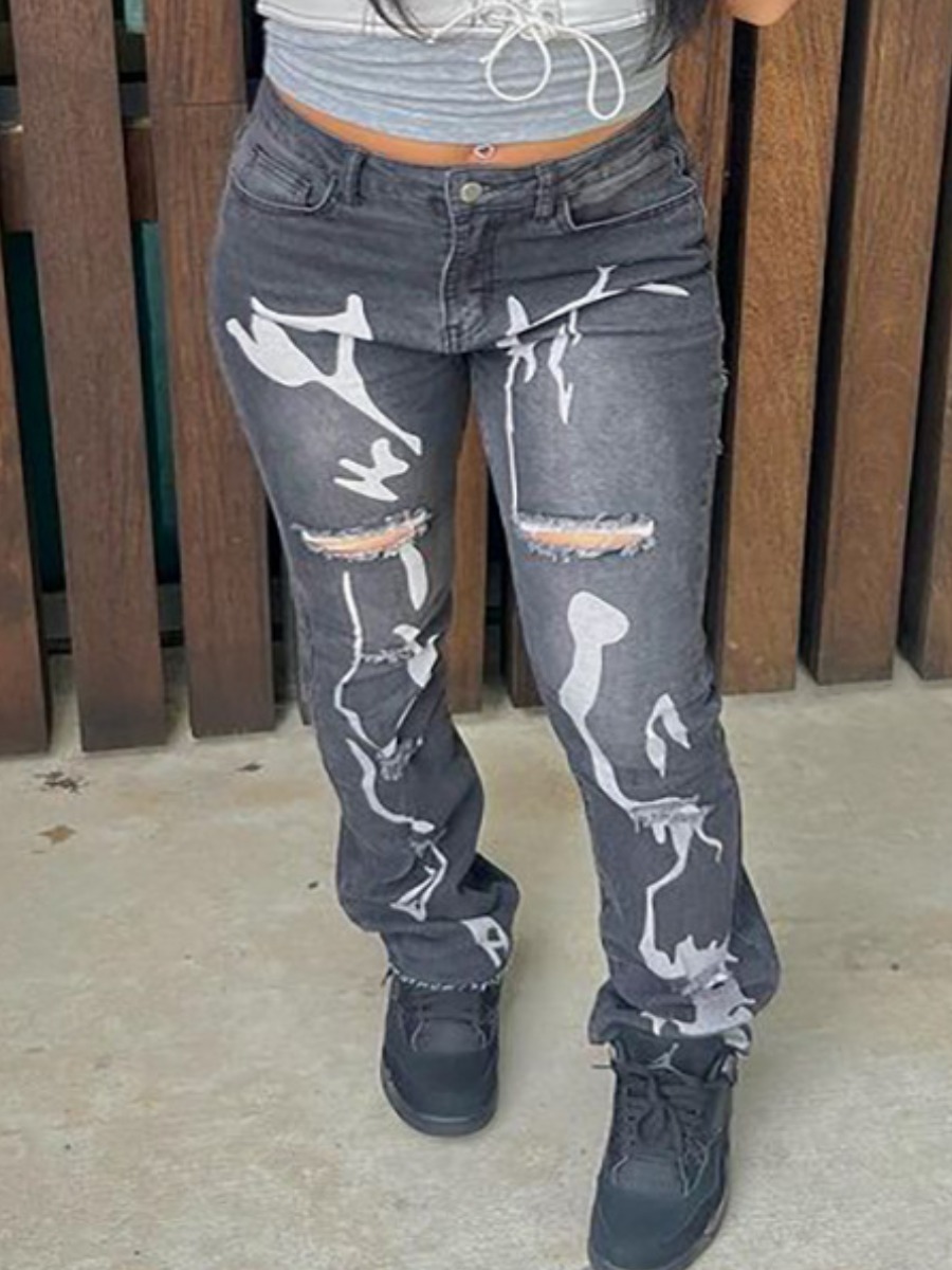 LW High Waist Ripped Low Stretchy Jeans
