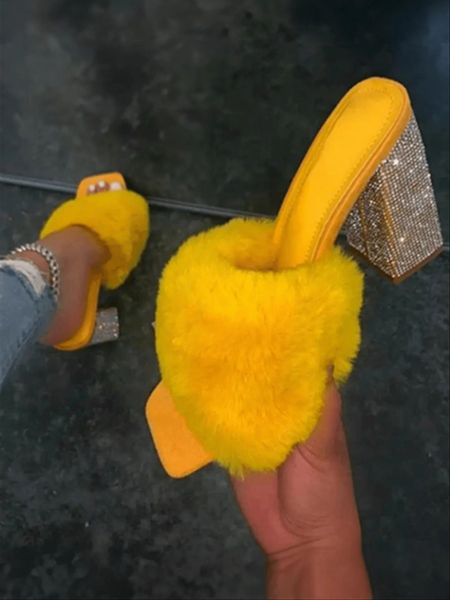 LovelyWholesale Rhinestone Plush Heels Summer Casual Rhinestone Spring Summer 2024