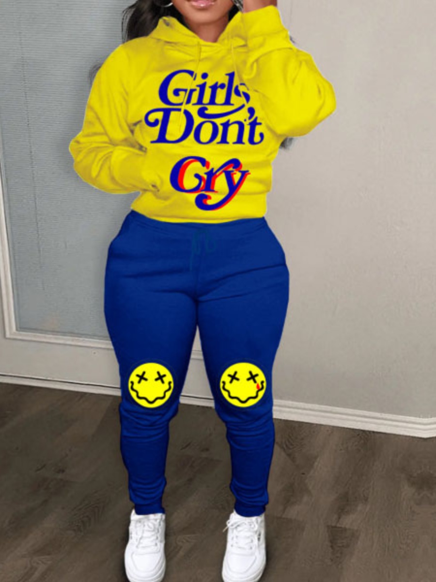 LW Plus Size Cartoon Letter Print Kangaroo Pocket 