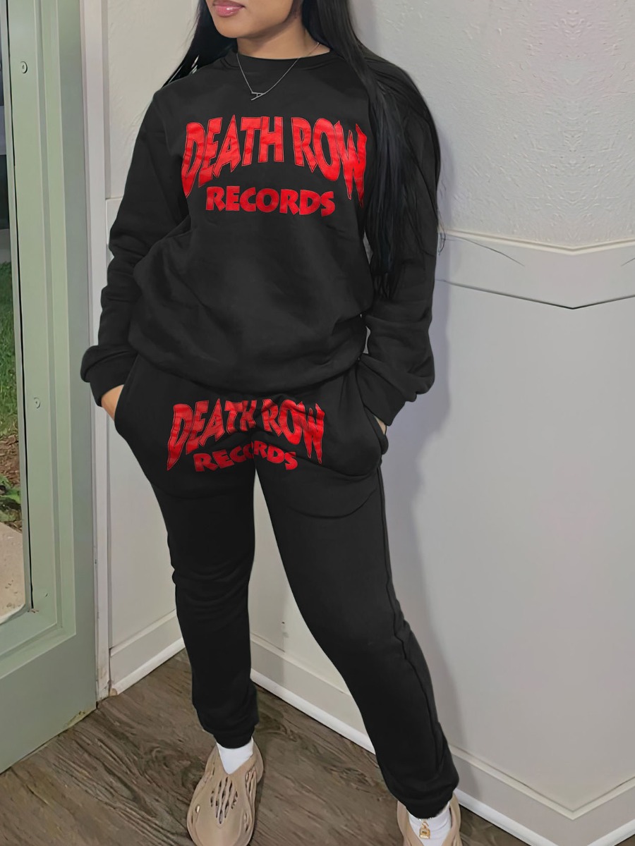 LovelyWholesale Dropped Shoulder Letter Print Pants Set Fall Long Sleeve Street Round Neck Spring Summer 2024