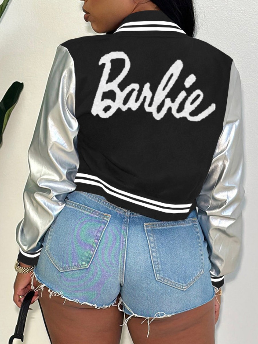 LW Letter Print Striped Patchwork Jacket