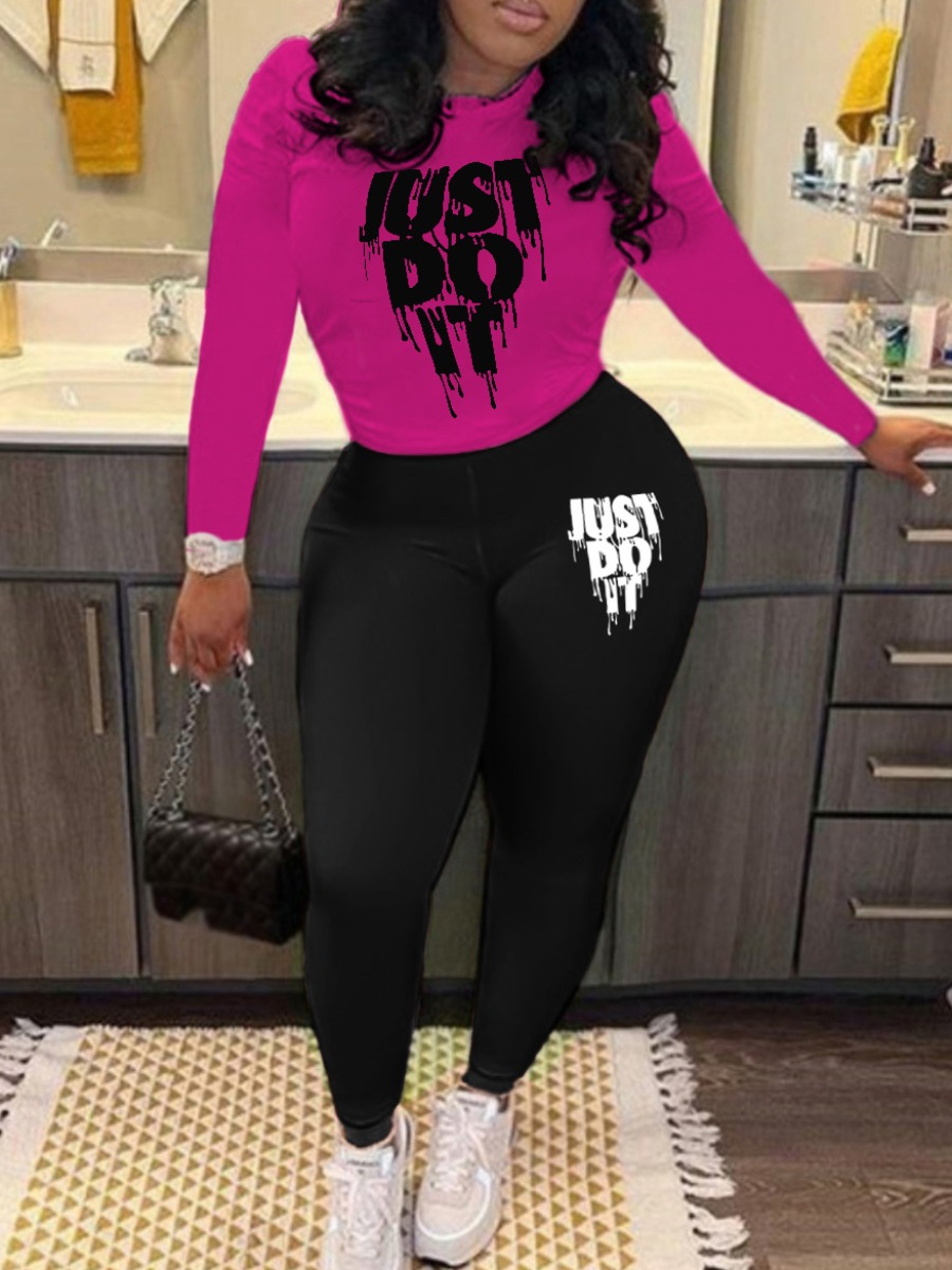 LW Plus Size Just Do It Letter Print Pants Set