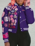LW Plus Size Cartoon Lip Letter Decor Striped Jacket