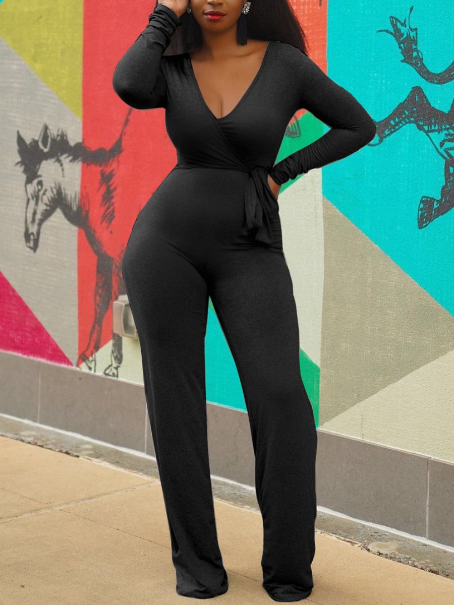 LW Plus Size V Neck Bandage Design Jumpsuit