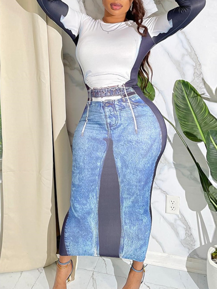 LW Imitation Denim Bodycon Dress