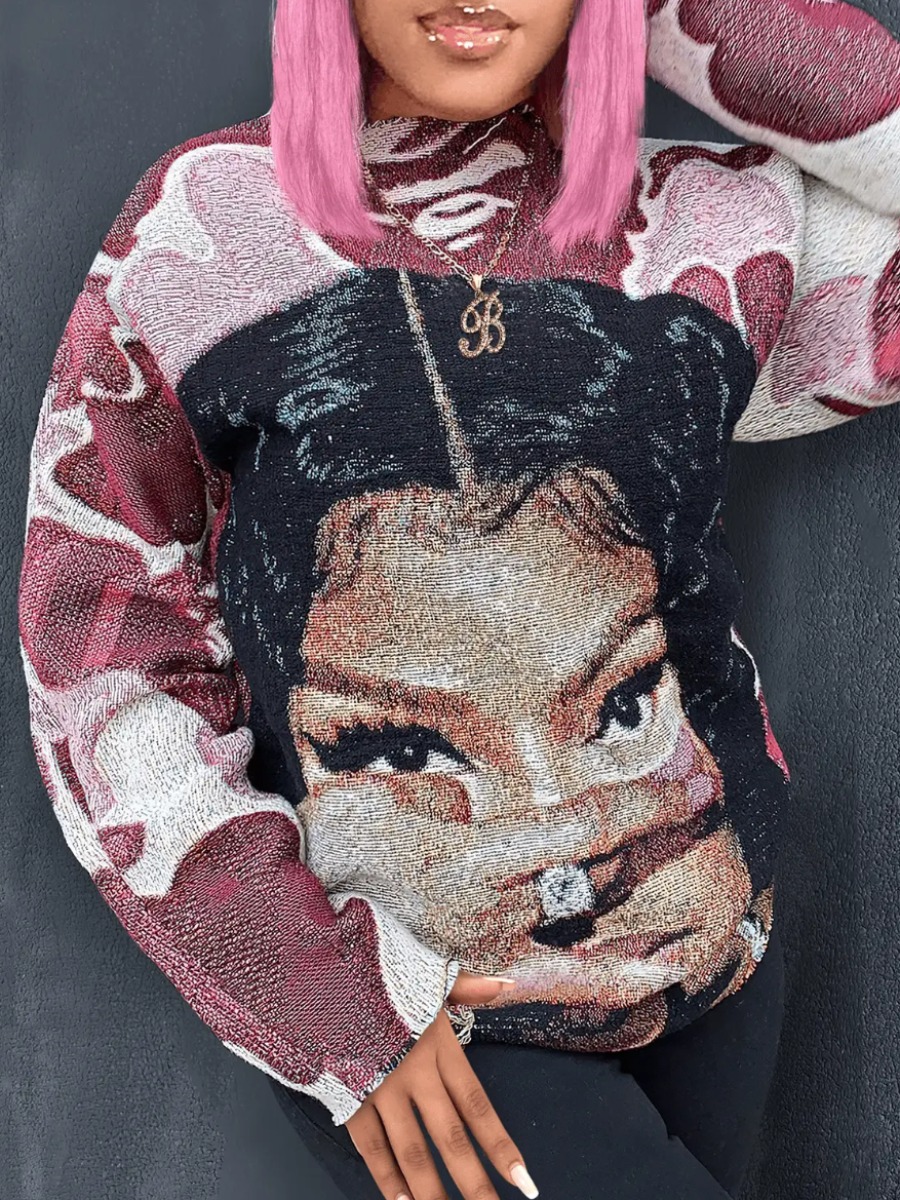 LW Plus Size Dropped Shoulder Figure Print Sweatshirt