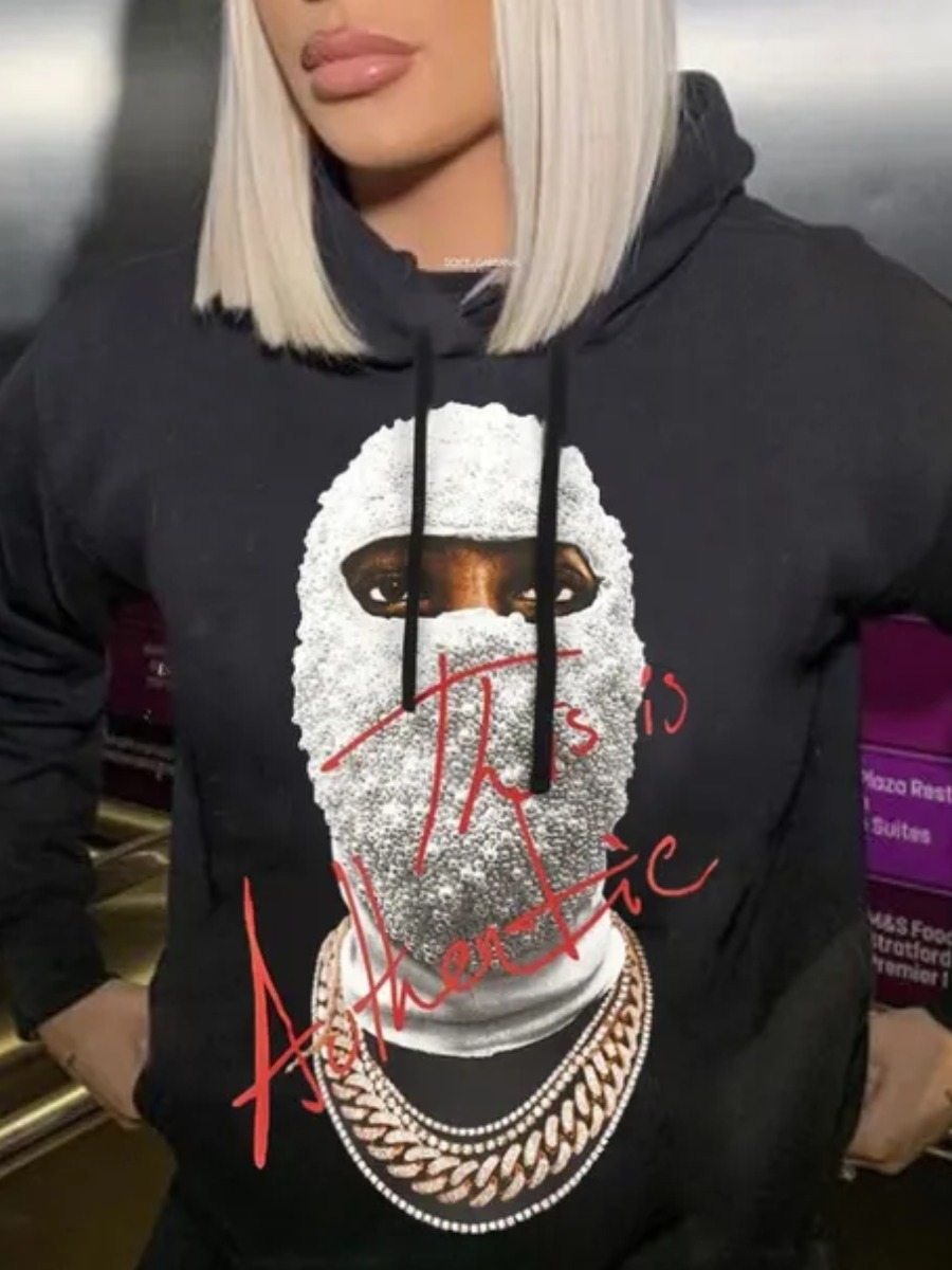 LW Masked Face Letter Print Hoodie
