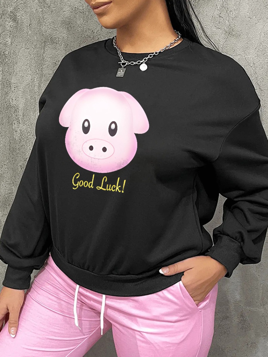 LW Plus Size Cartoon Letter Print Sweatshirt