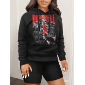LW Plus Size Skeleton Letter Print Kangaroo Pocket