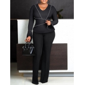LW BASICS Plus Size V Neck Striped Flared Pants Se