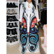 Lovely Casual Printed Loose White Blending Floor L