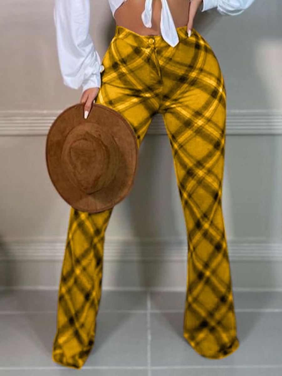 LW High Waist Plaid Print Flared Pants