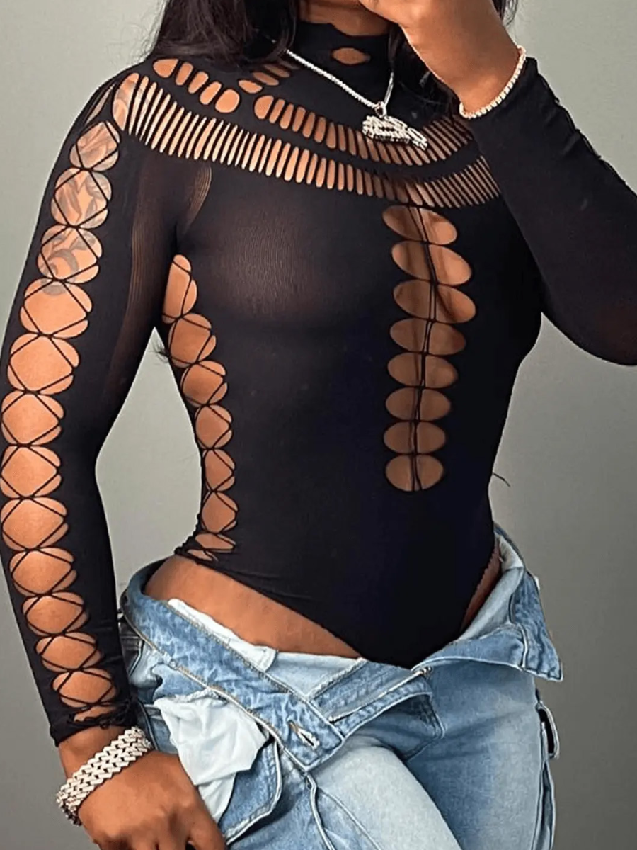 LW SXY Turtleneck Pierced Skinny Bodysuit