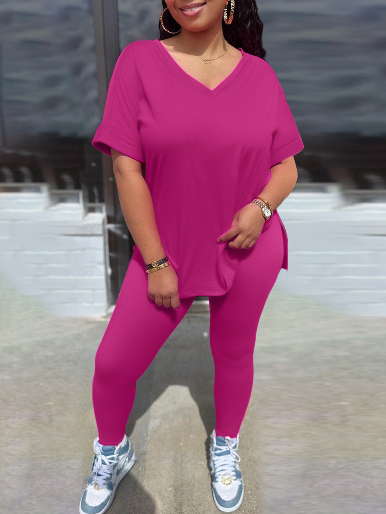 LW Solid Color Two-piece Pants Set