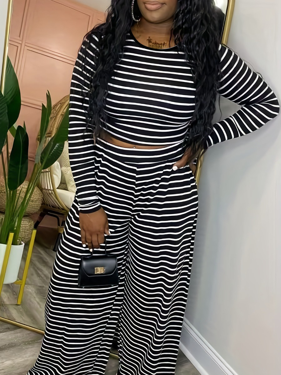 LW Plus Size Cross Print Zebra Striped Wide Leg Pants Set