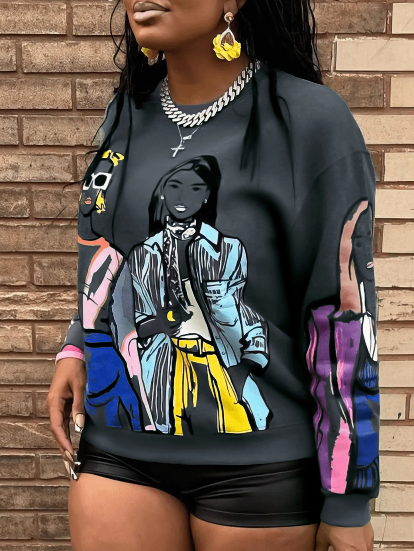 LW Figure Print Patchwork Sweatshirt