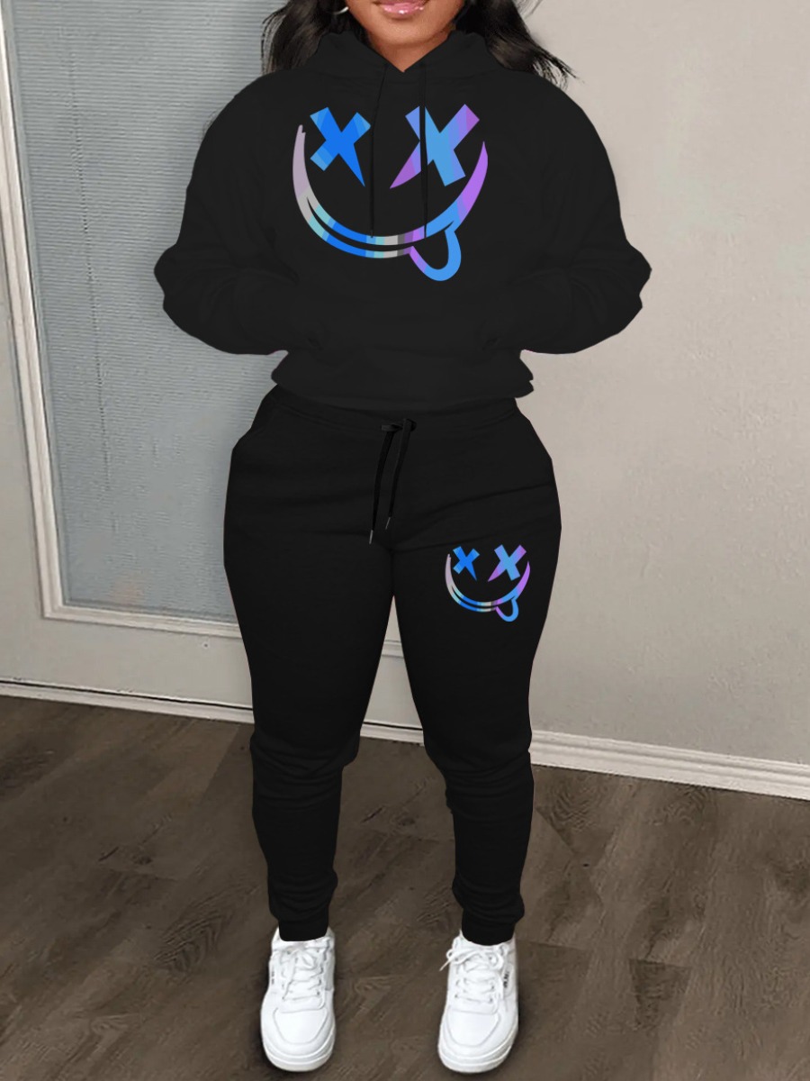 LW Plus Size Gradient Kangaroo Pocket Tracksuit Se