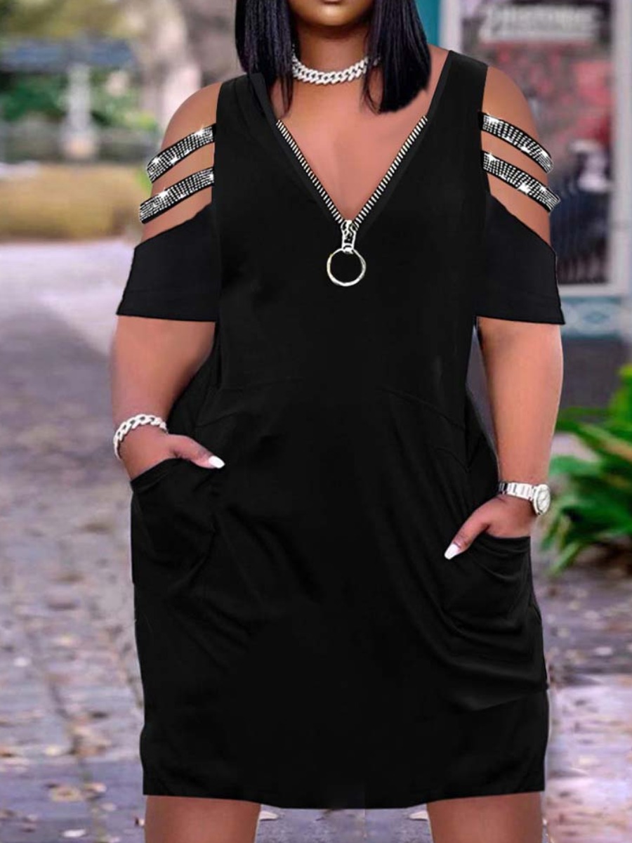 LW Plus Size Rhinestone Decor Cut Out Pocket Desig