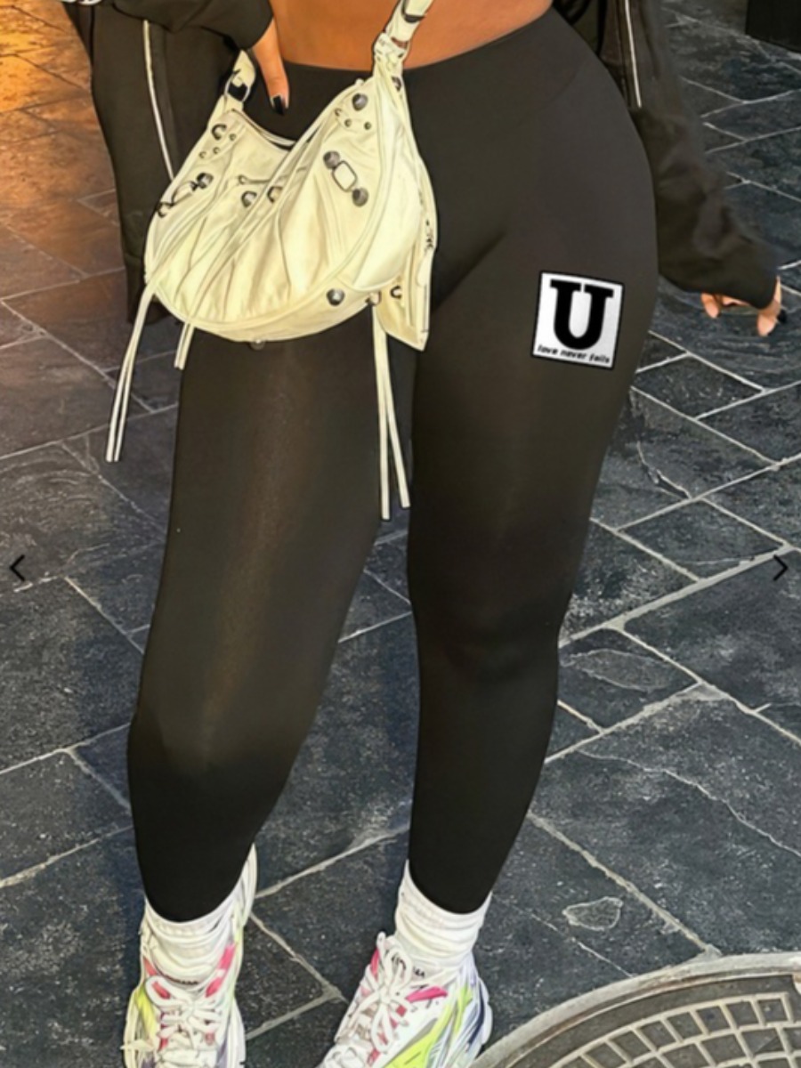 LW High Waist Letter Print Skinny Pants