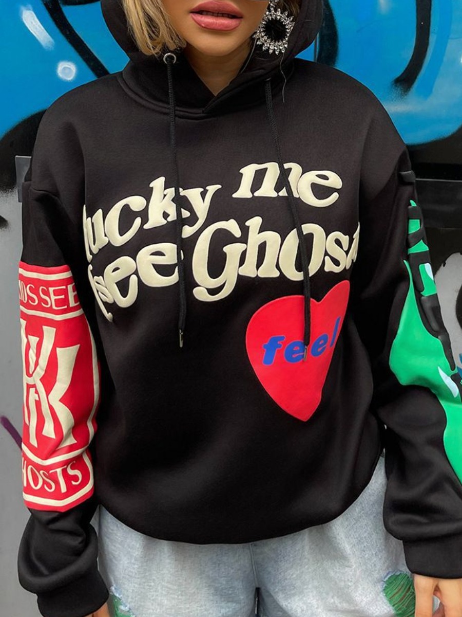 LW Plus Size Letter Heart Decor Loose Hoodie