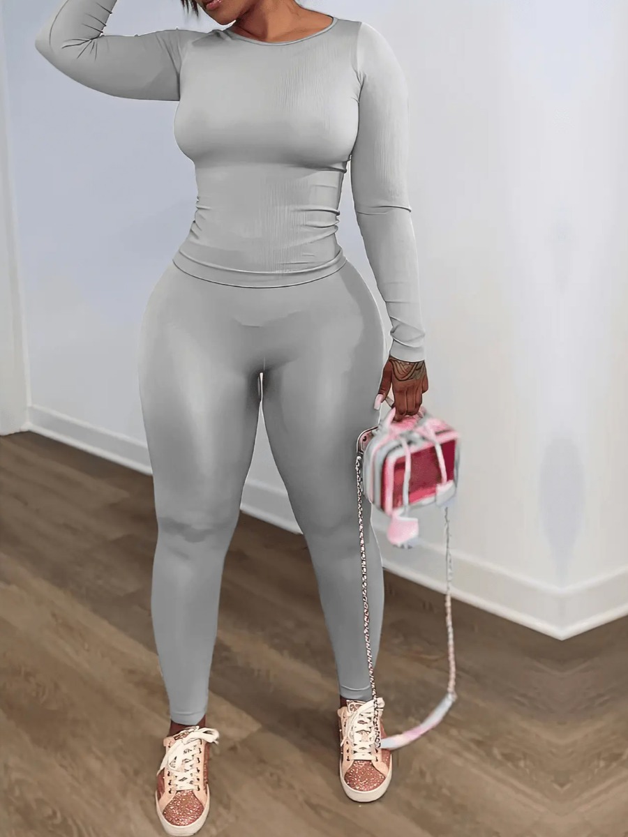 LW BASICS Solid Color Skinny Pants Set