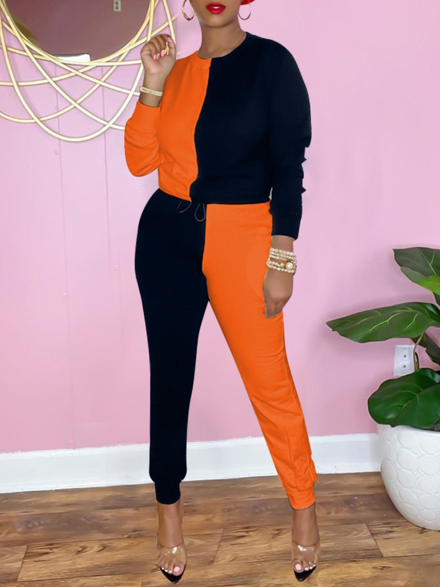 LW Patchwork Color Block Skinny Two-piece Pants Set