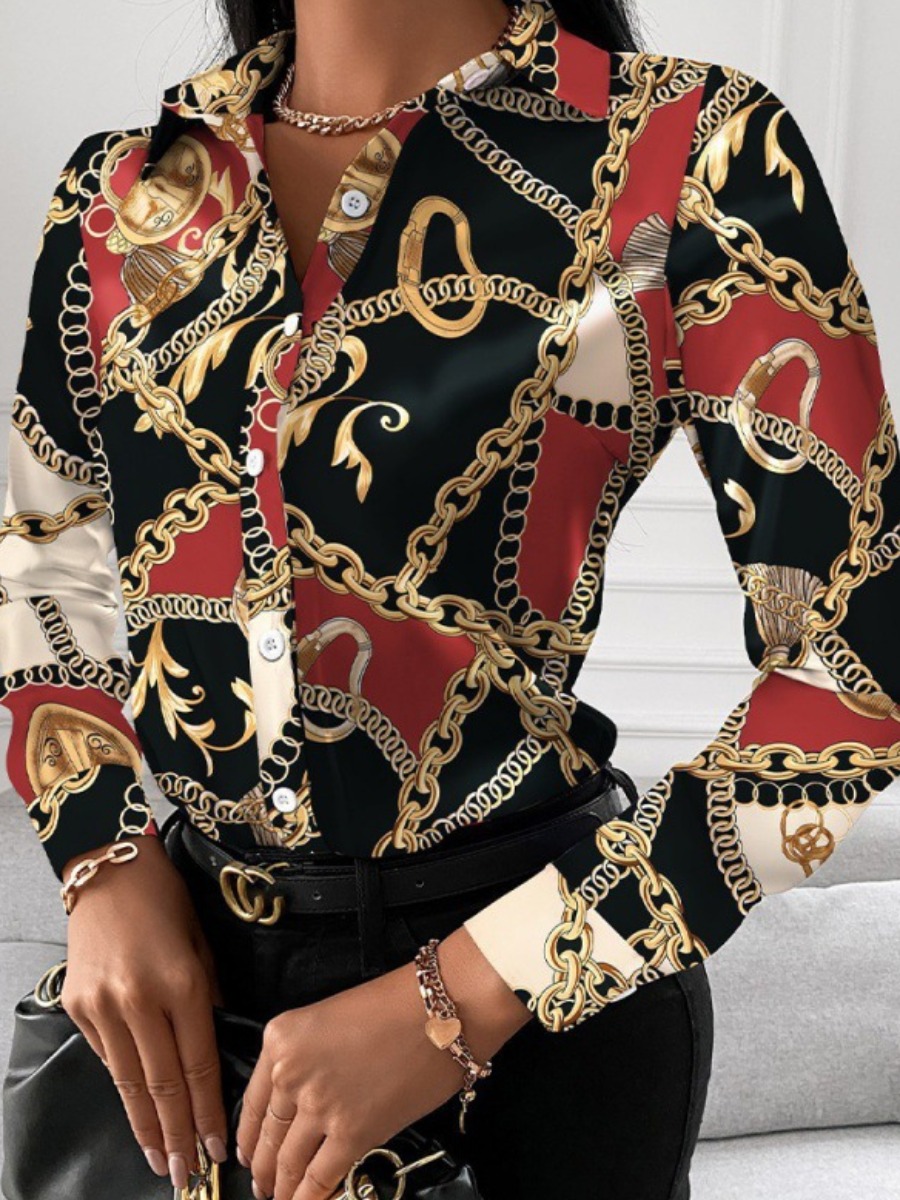 LW Pattern Breasted Print Skinny Shirt