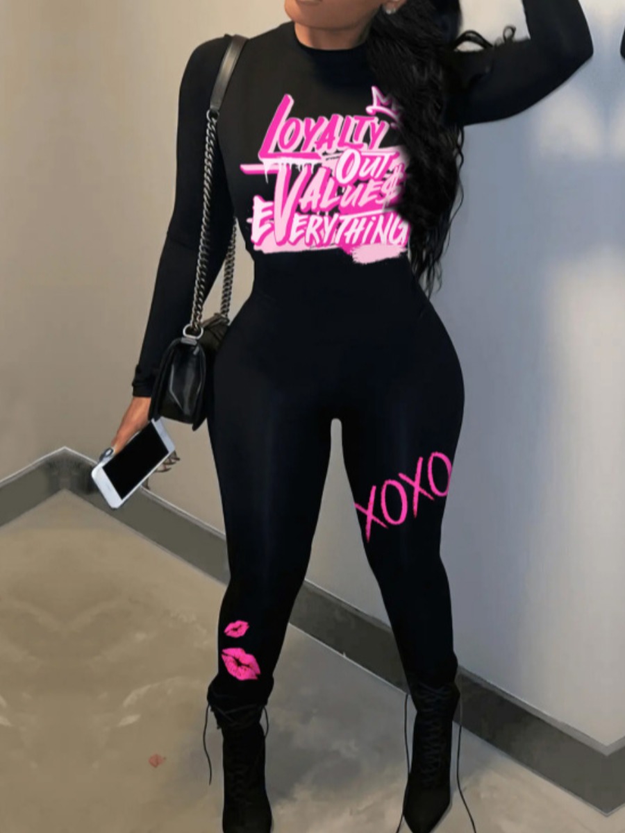 LW Plus Size Lip Letter Print Jumpsuit