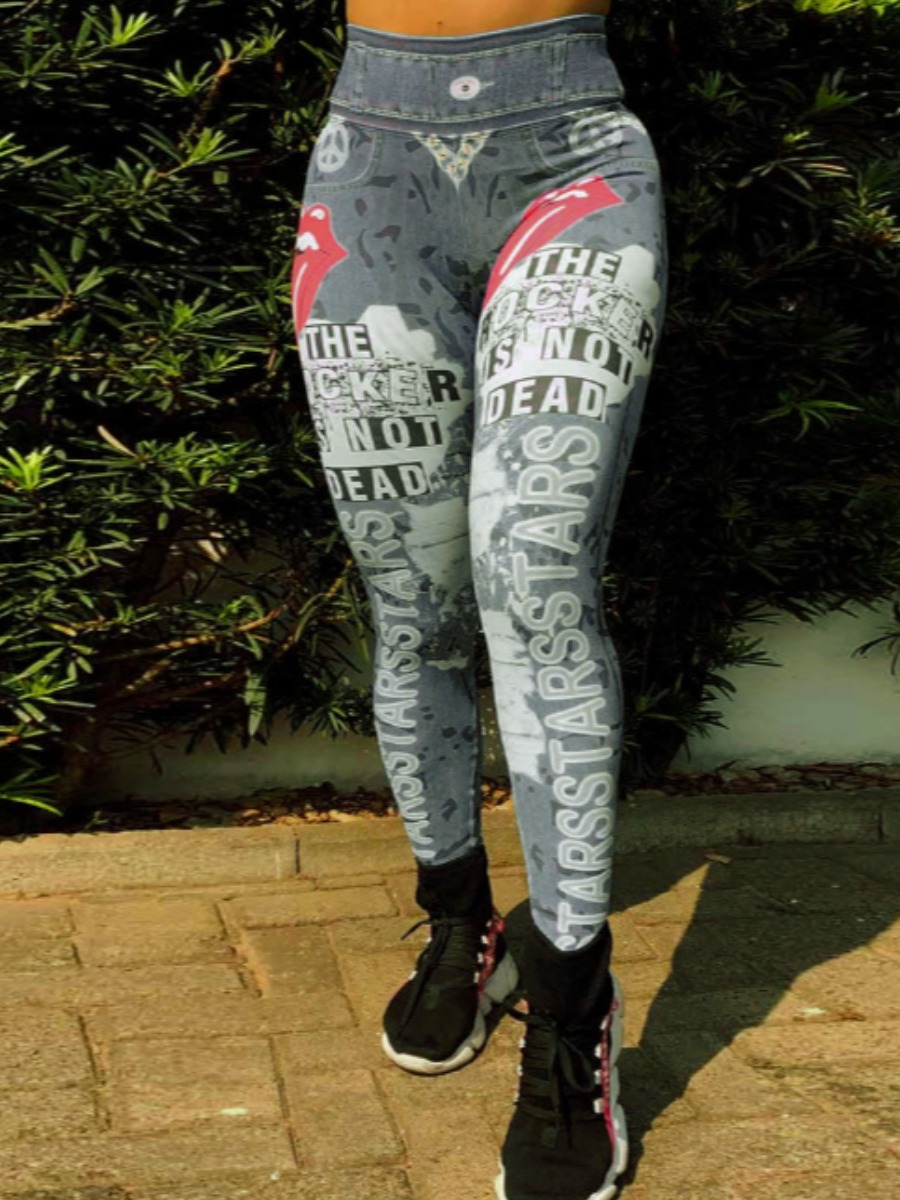 LW High Waist Letter Print Skinny Pants