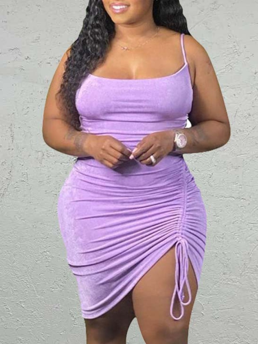 LW SXY Plus Size Ruched Drawstring Cami Dress