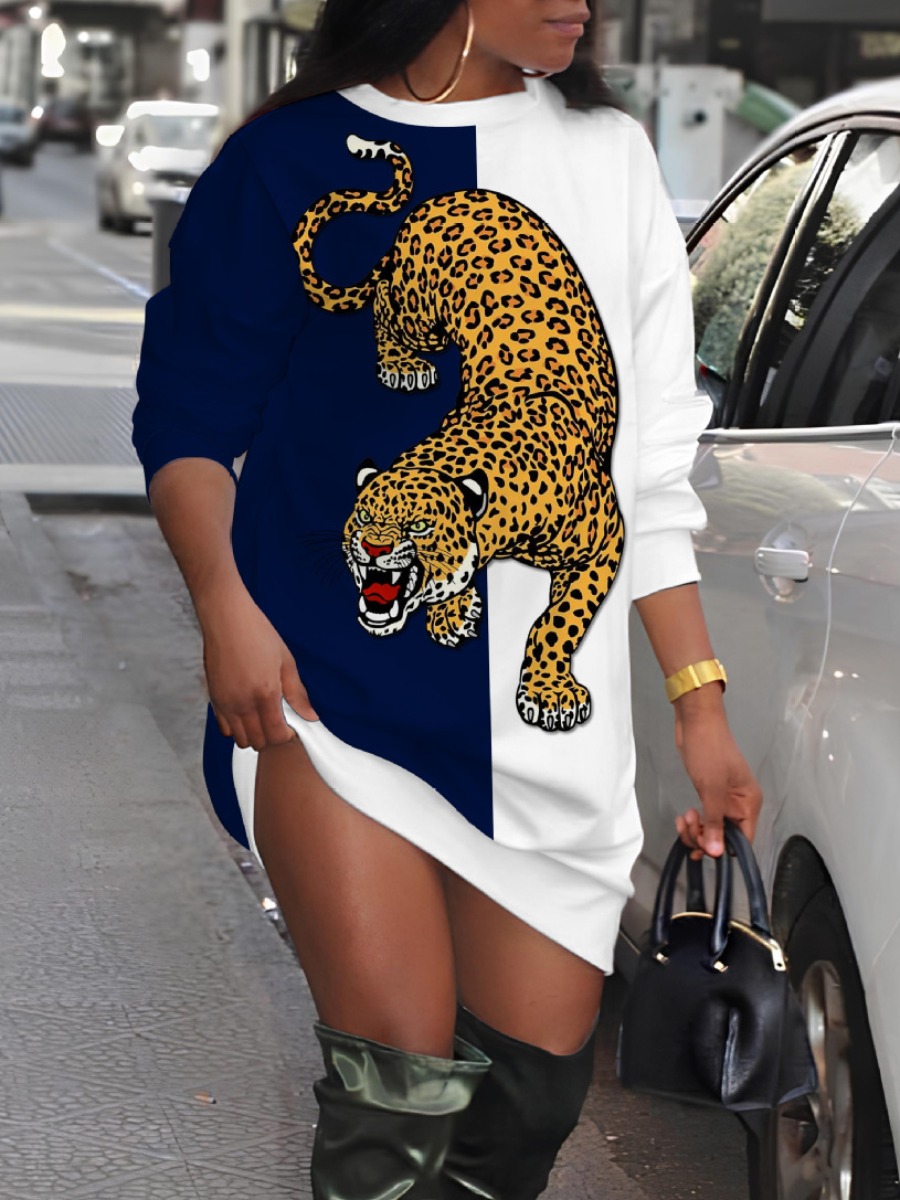LW Plus Size Leopard Print Patchwork Sweat Dress