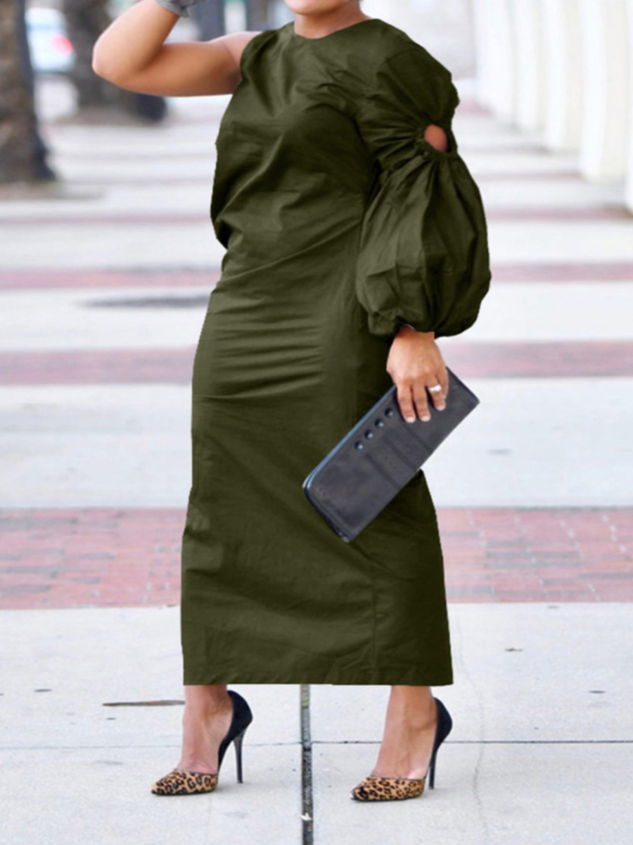 LovelyWholesale Plus Size Bishop Sleeve Cut Out Dress Fall Long Sleeve Casual Shirred Round Neck  3X Spring Summer 2024