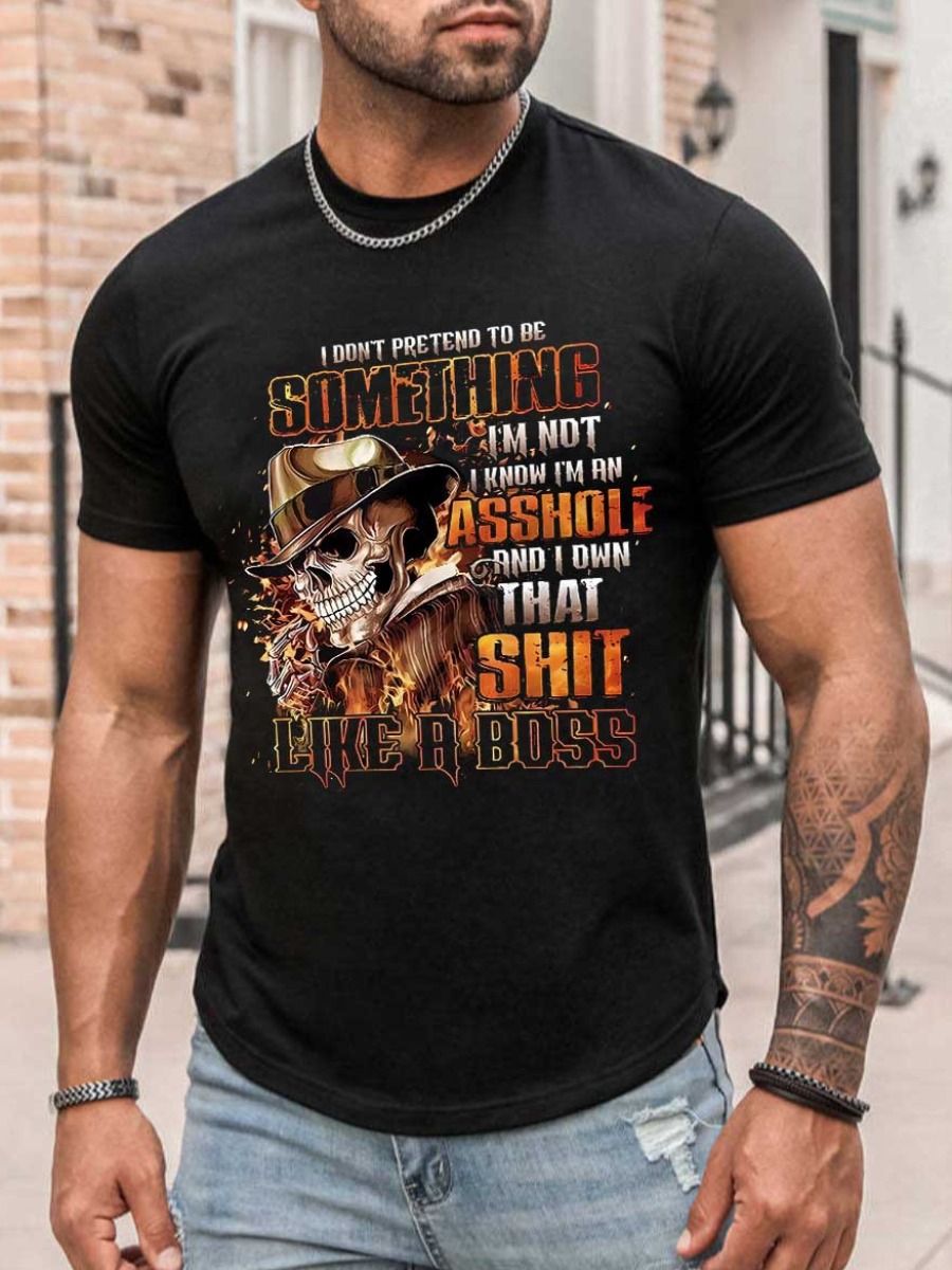 LW Men Skull Head Letter Print T-shirt