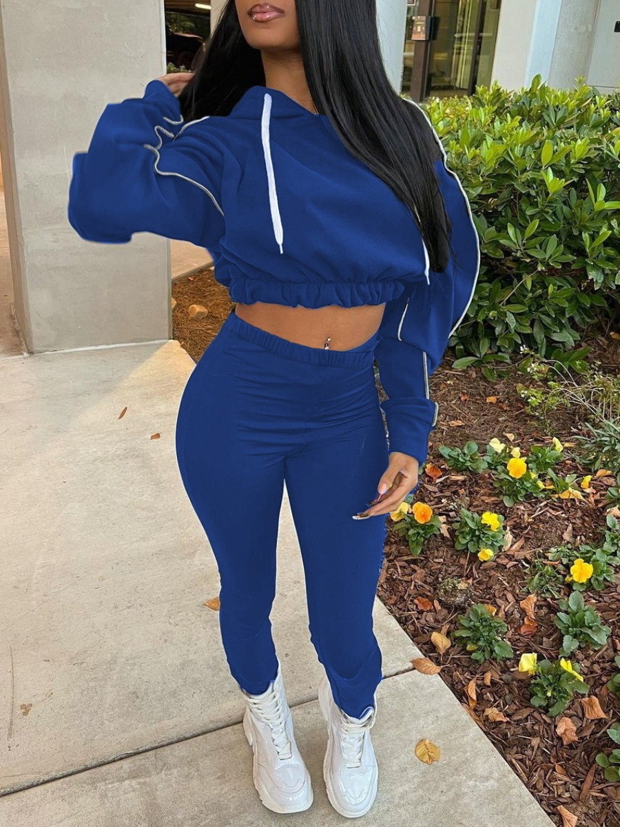 LW Hooded Collar Drawstring Tracksuit Set