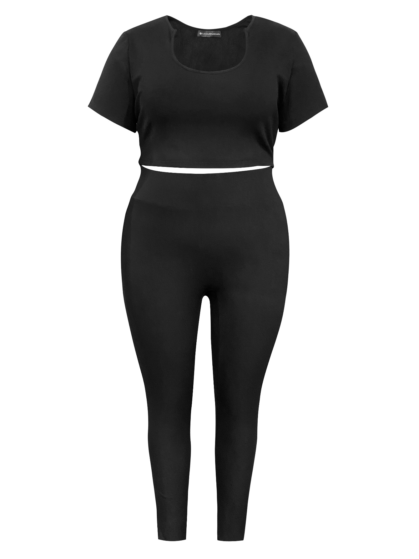 LW Plus Size U Neck Crop Top High Waist Pants Set 5X