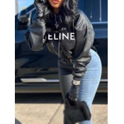 LW Faux Leather Dropped Shoulder Letter Print Hood