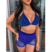 LW SXY Rhinestone Decor See Through Shorts Set