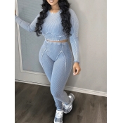 LW BASICS Crop Top Rib Knit Skinny Pants Set