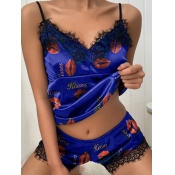 LW Casual Lip Letter Print Navy Blue Secret Set