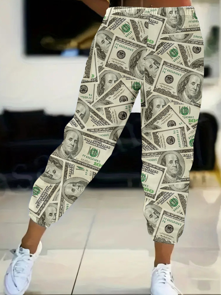 LW Plus Size Mid Waist Money Print Pants XXXXL